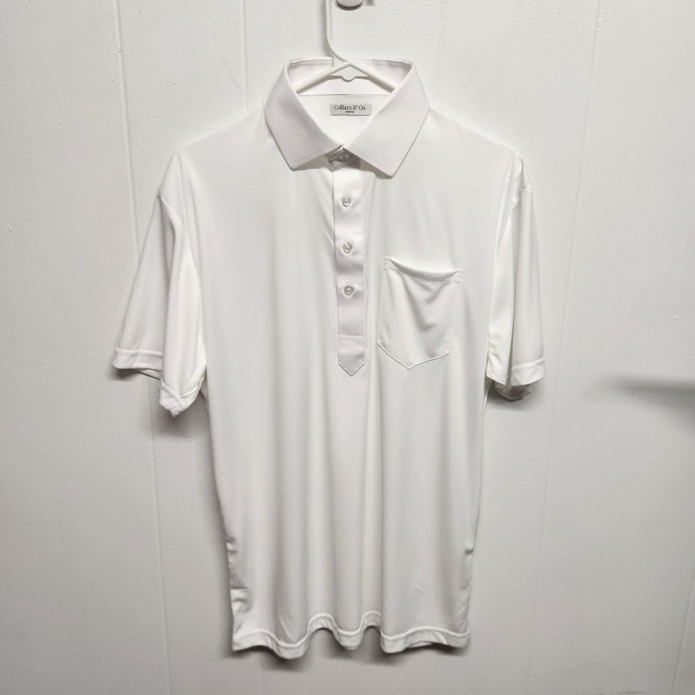 Collars & Co. Polo Shirt Mens Medium White Dress Collar Short Sleeve Pocket